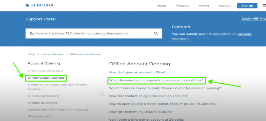 Click on what documents I require for Offline in Zerodha