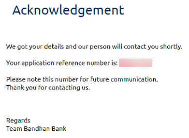 bandhan bank acknowledgement